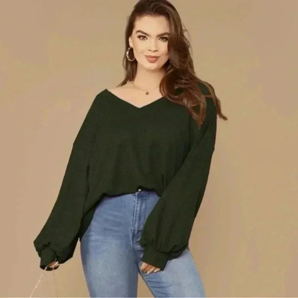 BNWT PLUS Oversized, waffle-weave sweater, dark green - Picture 2 of 4